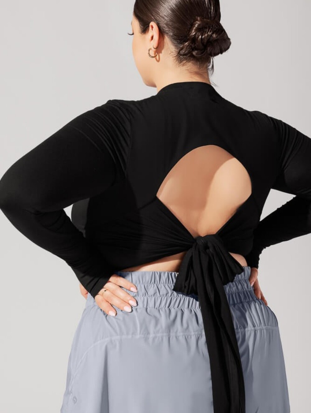 New Popflex Bow Back Reversible Long Sleeve Top Black S Small - Picture 2 of 4